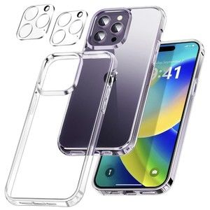 For iPhone 14 Pro Max Clear TPU Case 6.7" 2 Camera Lens Protectors Never Yellows